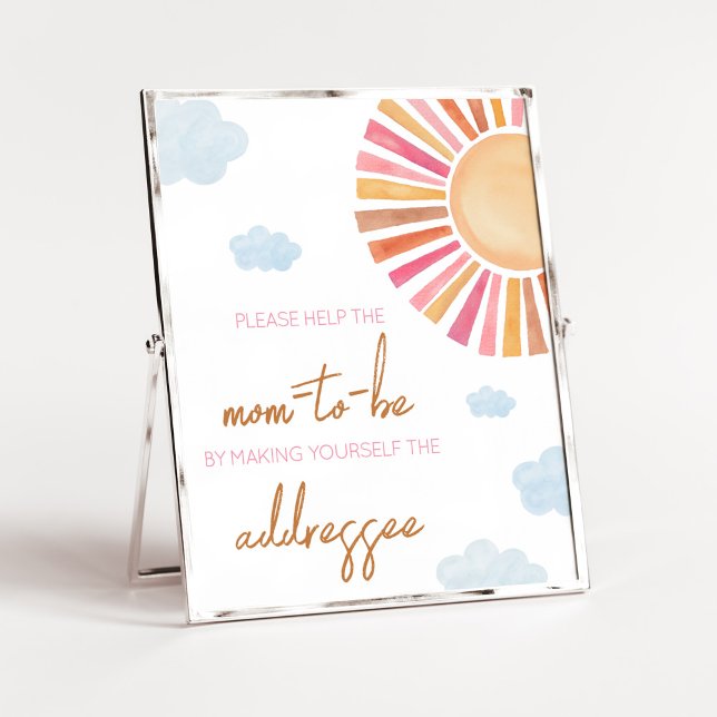Här kommer Sol Flickans kuvert Station Poster (Sunshine Baby Shower Envelope Station Sign)