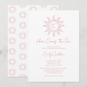 Här kommer Sol Girl Sunshine Baby Shower Rosa Inbjudningar