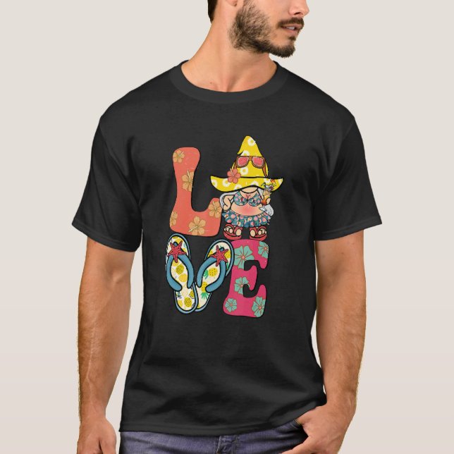Här kommer Sol Kärlek Gnome Summer Retro Beach V T Shirt (Framsida)