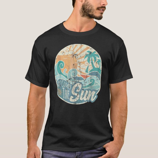 Här kommer Sol Retro 60-talets matade sommar T Shirt (Framsida)