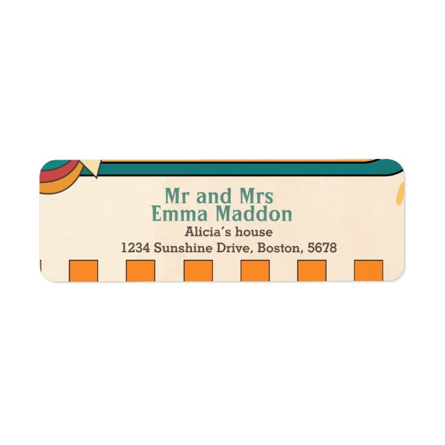 Här kommer sol Retro Baby Shower Returadress Etikett (Framsidan)