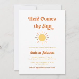 Här kommer Sol Retro Boho Sunshine Baby Shower Inbjudningar