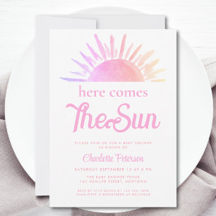 Här kommer Sol Rosa Baby Shower Inbjudningar