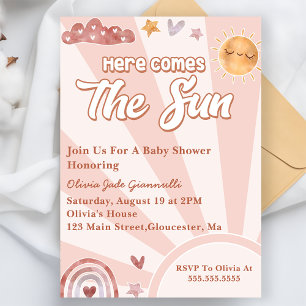 Här kommer Sol Rosa Rainbow Baby Shower Inbjudningar