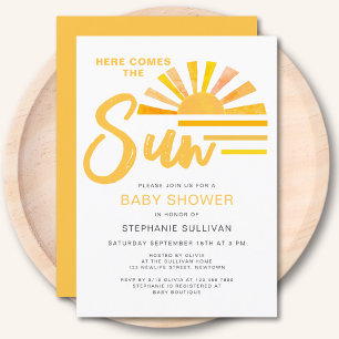 Här kommer Sol Sunrise Baby Shower Inbjudningar