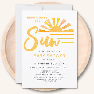 Här kommer Sol Sunshine Baby Shower Inbjudningar
