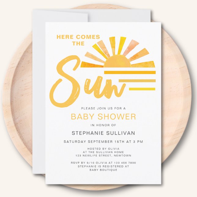 Här kommer Sol Sunshine Baby Shower Inbjudningar (Skapare uppladdad)