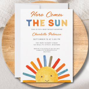 Här kommer Sol Sunshine Baby Shower Inbjudningar