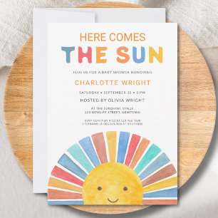 Här kommer Sol Sunshine Baby Shower Inbjudningar