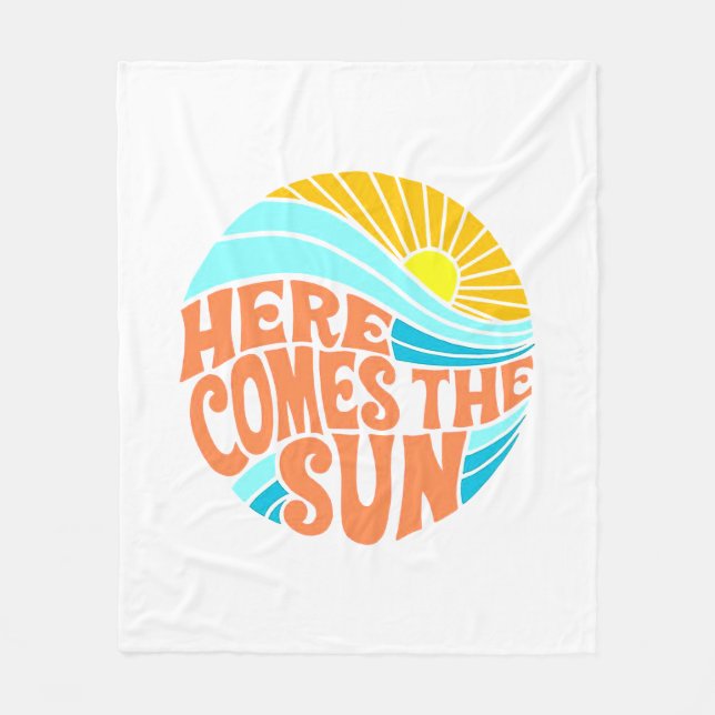 Här kommer Sol Tee, Retro Stil, Hippie Stil Fleecefilt (Framsidan)