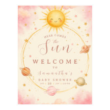 Här kommer solen Baby Girl Shower Välkomstaffisch