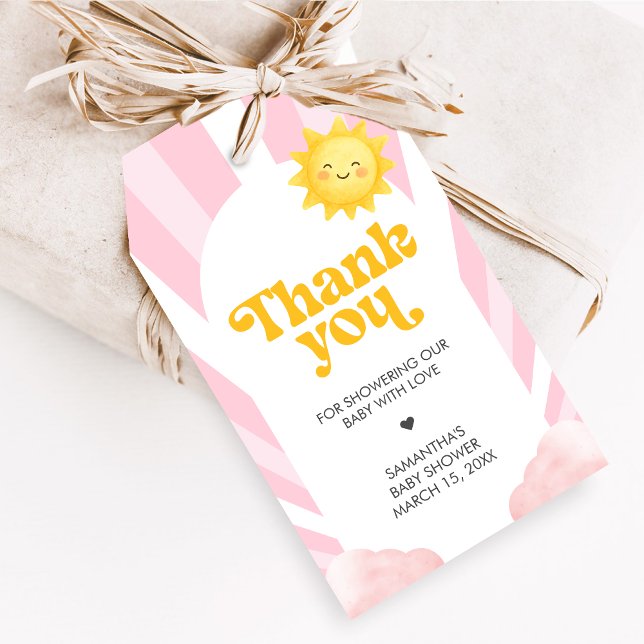 Här kommer solen Baby Shower Förmånsetiketter Presentetikett (Sunshine Baby Shower Favor Tags)