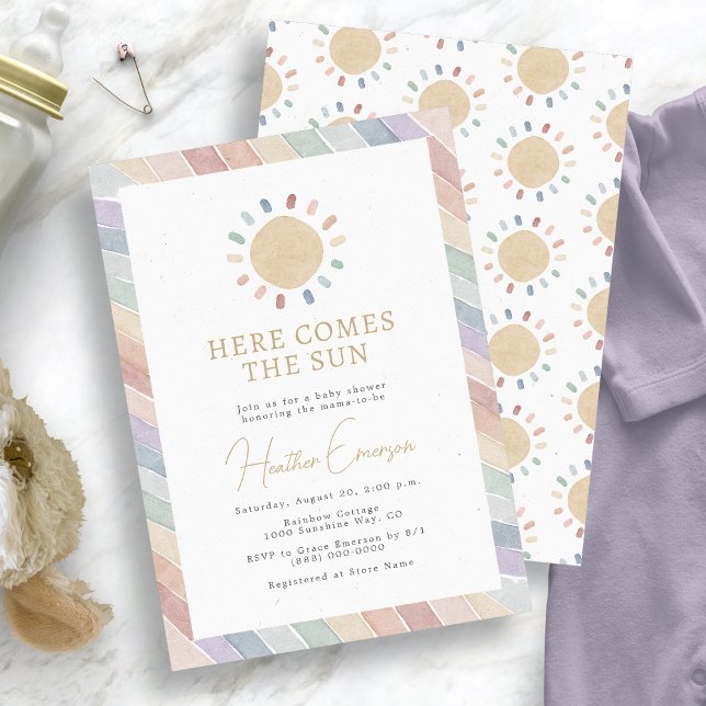 Här Kommer Solen Baby Shower Inbjudningar (Here Comes The Sun Baby Shower Invitation
)