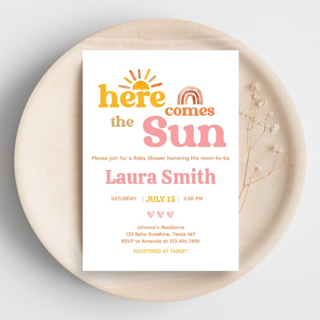 Här kommer solen  Baby Shower Inbjudningar (Here comes the Sun Sunshine Baby Shower Invitation)