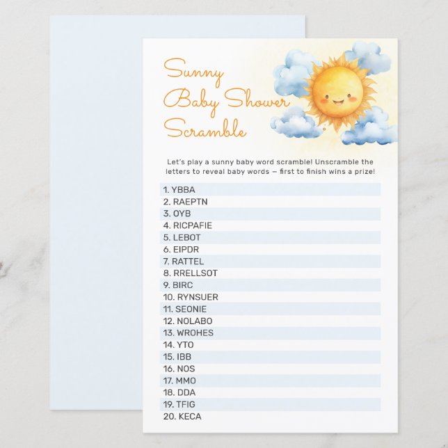 Här Kommer Solen Baby Shower Lek (Fram/baksida)
