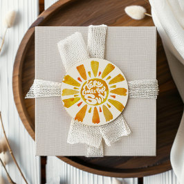 Här kommer solen Baby Shower Vattenfärg Runt Klistermärke