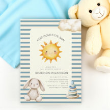 Här kommer solen blå krämränder baby shower