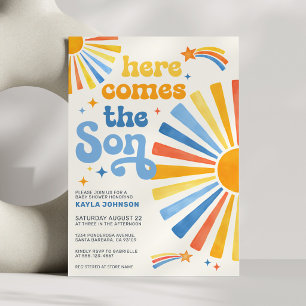 Här kommer solen Boho Solpojke Baby Shower Inbjudningar