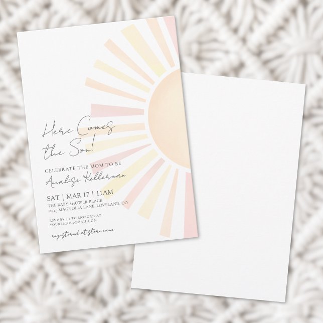 Här kommer solen Boho Sun Baby Shower Inbjudningar (Here Comes The Son Boho Sun Baby Shower Invitation)