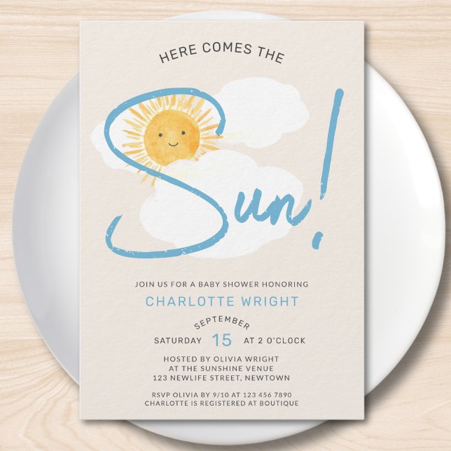 Här Kommer Solen Pojke Baby Shower Inbjudningar (Skapare uppladdad)