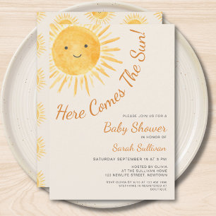 Här kommer solen Solig Baby Shower Inbjudningar