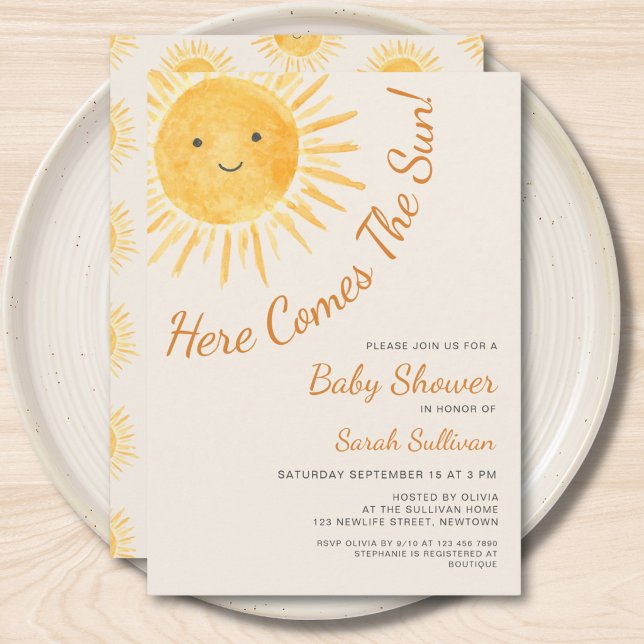 Här kommer solen Solig Baby Shower Inbjudningar (Skapare uppladdad)