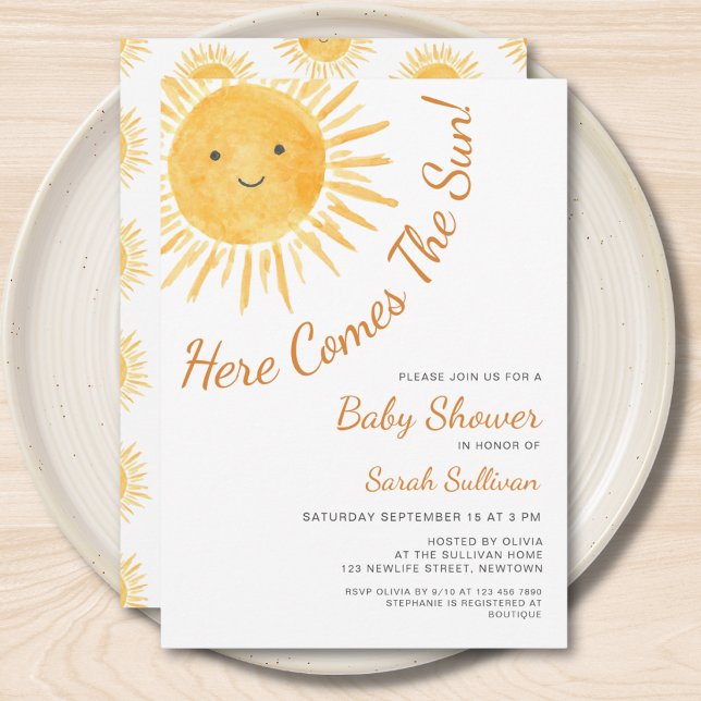Här kommer solen Solsken Baby Shower Inbjudningar (Skapare uppladdad)