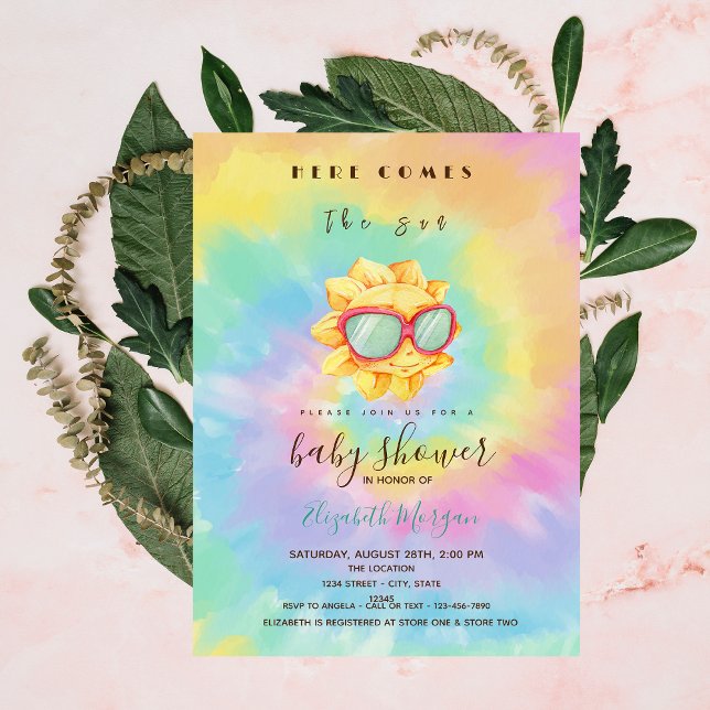 Här Kommer Solen Tie Dye Babyfest Inbjudningar (Skapare uppladdad)