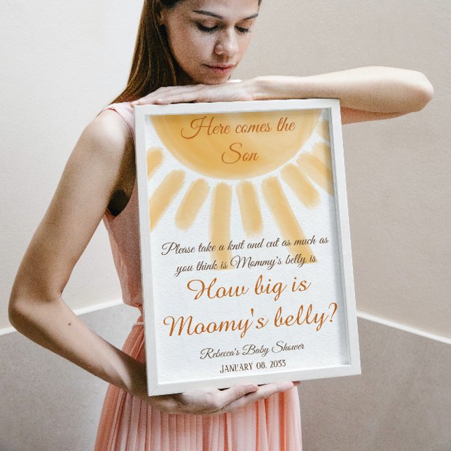 Här kommer solskensbabyskor Gissa hur stort spel d Poster (Skapare uppladdad)