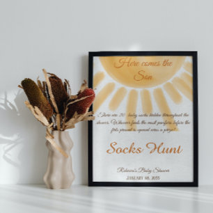 Här kommer solskensbabyskor Sock Hunt-Roligt Poster