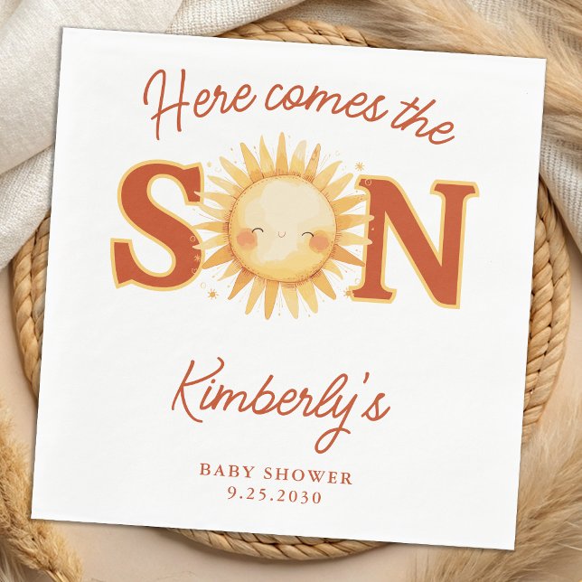 Här Kommer Solskensson Boho Söt Baby Shower Pappersservett (Skapare uppladdad)