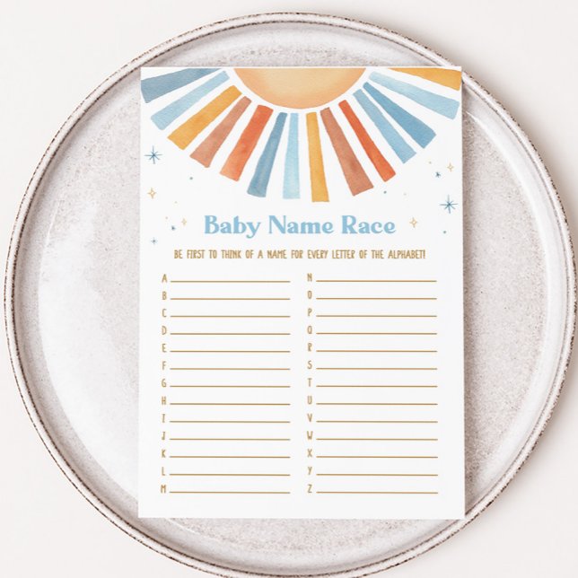 Här kommer Son Baby Shower Baby Namn Tävling (Boho Sunshine Baby Shower Baby Name Race Game)