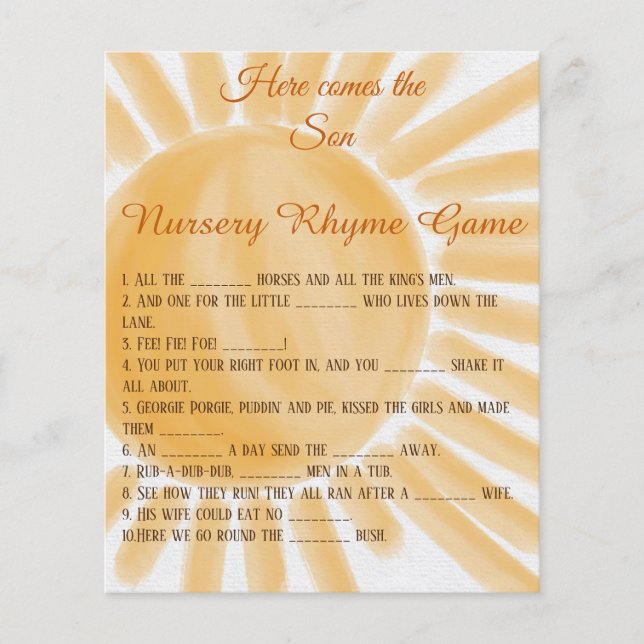 Här kommer Son Baby Shower Baby Nursery Rhyme Game (Framsida)