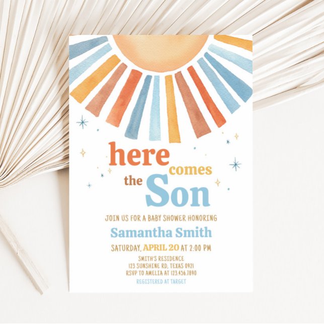 Här kommer Son Baby Shower Inbjudningar (Boho Sunshine Baby Shower Invitation)