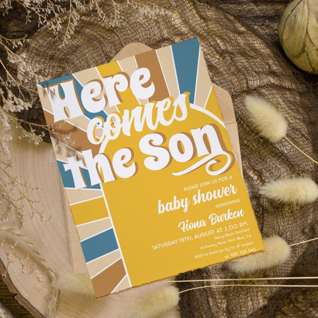 Här kommer Son Baby Shower Inbjudningar (here comes the son baby shower invitation)