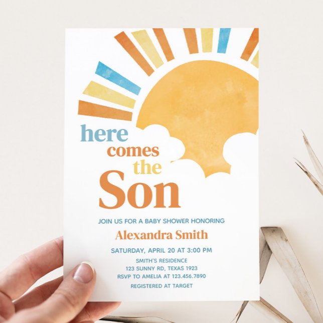 Här kommer Son Baby Shower Inbjudningar (Retro Here Comes the Son Baby Shower Invitation
)