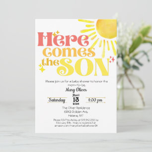 Här kommer Son Baby Shower-inbjudningen Boy Son Inbjudningar