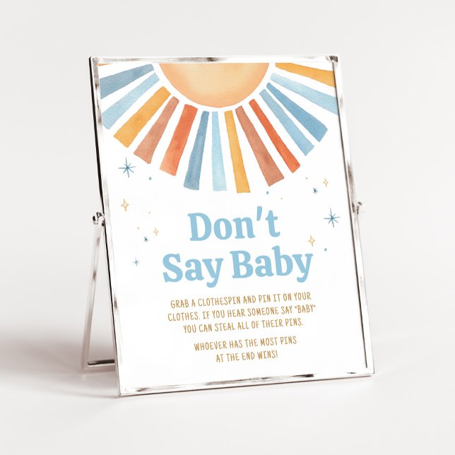 Här kommer Son Baby Shower Säg inte Baby Poster (Boho Sunshine Baby Shower Don't Say Baby Sign)