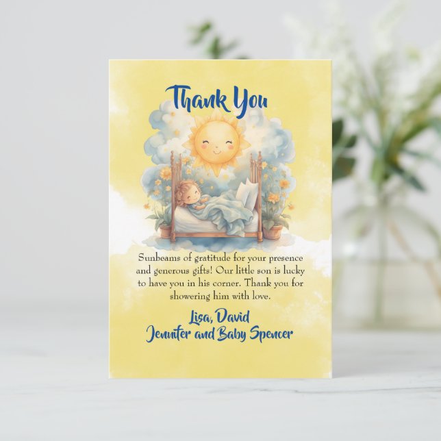 Här kommer Son Baby Shower TACK DU Card Inbjudningar (Stående Fram)