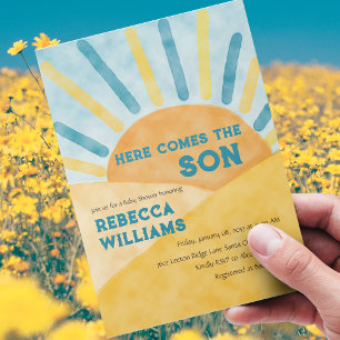 Här kommer Son Blue Rays Sunshine Baby Shower Inbjudningar