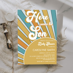 Här kommer Son Boho Baby Shower Inbjudningar