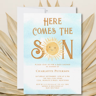 Här kommer Son Boho Baby Shower Inbjudningar