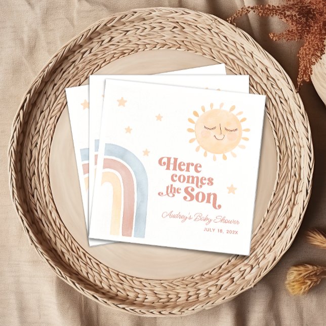 Här kommer Son Boho Baby Shower Pappersservett (Here Comes the Son Boho Baby Shower Napkins)