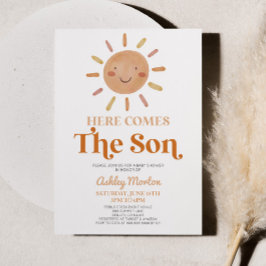 Här kommer Son Boho Bohemian Retro Baby Shower Inbjudningar