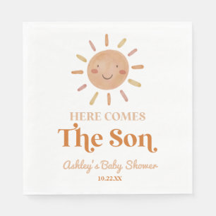 Här kommer Son Boho Bohemian Retro Baby Shower Pappersservett