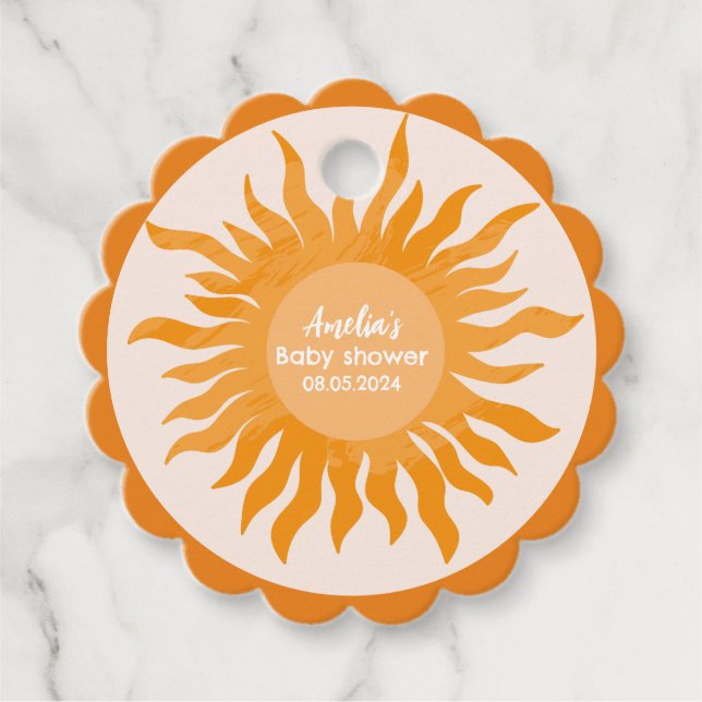 Här kommer son Boho gult Baby Shower Gåvor Etiketter (Framsida)