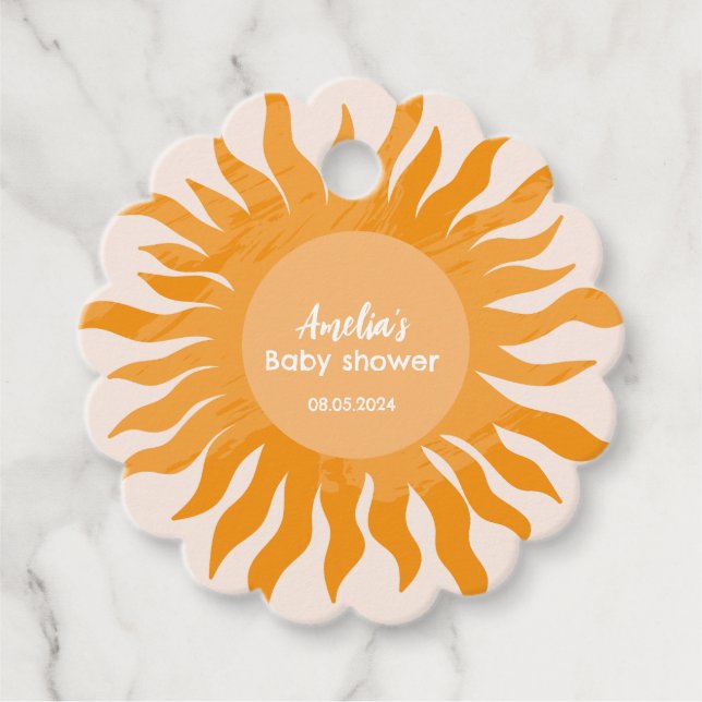 Här kommer son Boho gult Baby Shower Gåvor Etiketter (Framsida)