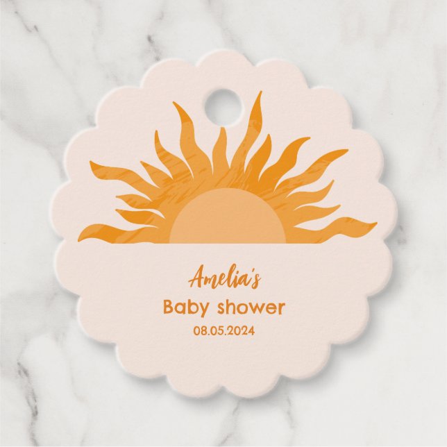 Här kommer son Boho gult Baby Shower Gåvor Etiketter (Framsida)