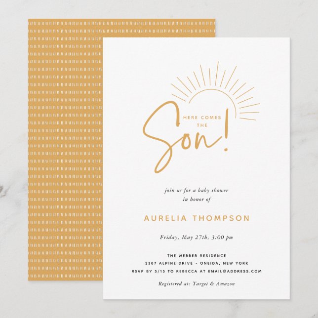 Här kommer Son Boho Sol Baby Shower Inbjudningar (Fram/baksida)