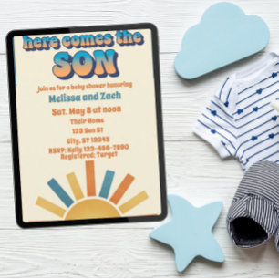 Här kommer SON, Boho Sun Baby Shower Inbjudningar